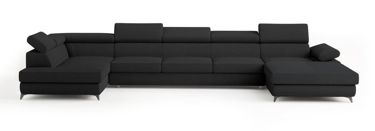 WOHNLANDSCHAFT MONTIVA Schwarz Boucle-Stoff mit Schlaffunktion - Schwarz, Holz (410/89/190cm) - MASSENO