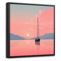 LEINWAND Bilder mit Rahmen - Segelboot - Rosa Meer - Sonnenuntergang - Berge - 20x20 - Rosa, Textil (20/20cm) - MuchoWow