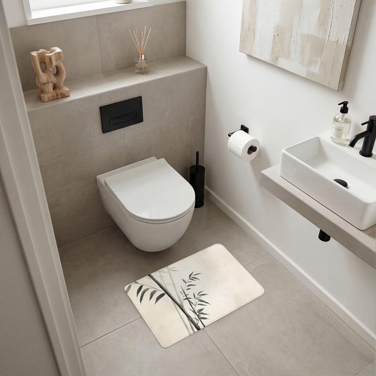 BADEMATTE Japandi - Bambus - Beige 60x40 cm - Ecru, Textil (60/40cm) - OnlyWow