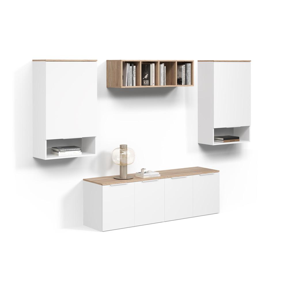 WOHNWAND Piave Weiß/Sonoma 5 Teile - Weiß/Sonoma Eiche, Holzwerkstoff (80/50/40cm) - Livinity®