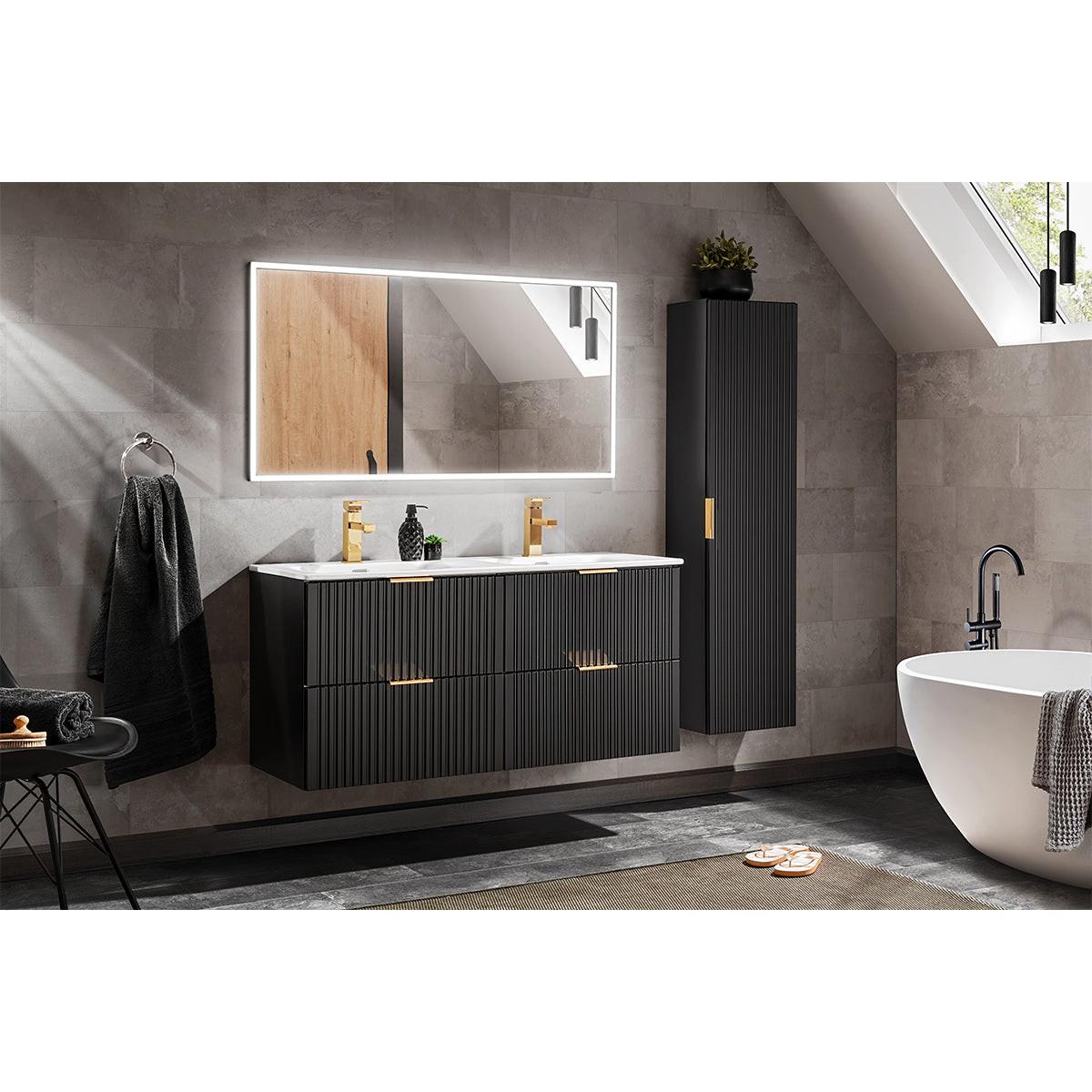 WASCHTISCHUNTERSCHRANK 120.4cm Adriel Mattschwarz - Schwarz, Holzwerkstoff (120.4/57/46cm) - Petits-meubles
