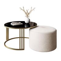COUCHTISCH mit Hocker LORI GLASS gebürstetes Gold/schwarzes Glas/Perfect Harmony 01 - Weiß, Metall (70/70/49cm) - Lookway