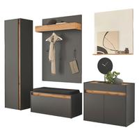 GARDEROBEN-SET Grau mit Eiche Wotan, 6-teilig 260 x 200 cm mit viel Stauraum, inklusive Sitzkissen - Eiche Wotan/Silberfarben, Glas/Holzwerkstoff (260/200/40cm) - Furn.Design