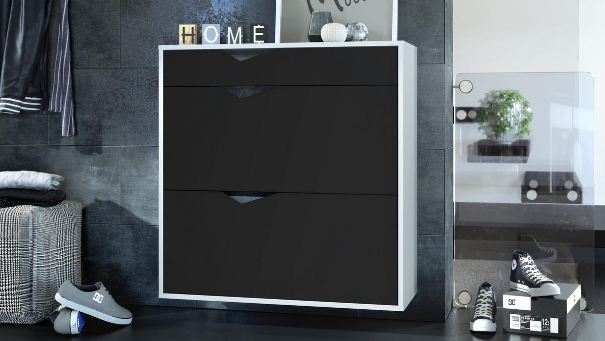SCHUHSCHRANK Kolmio Fronten in Schwarz matt - Schwarz, Holzwerkstoff (85/87/33cm) - Vladon