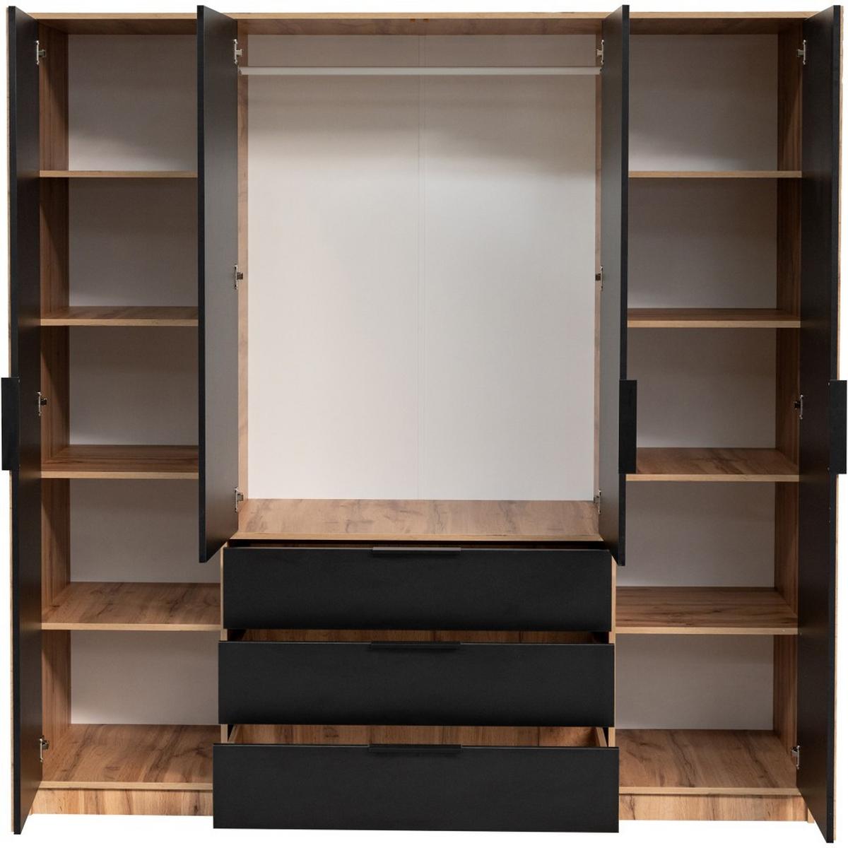 DREHTÜRENSCHRANK Bueno Lux mit 4 Türen und 3 Schubladen, eiche Wotan - Eiche Wotan, Holzwerkstoff (196/200/58cm) - Beautysofa
