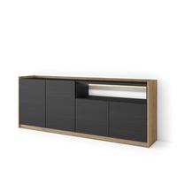 SIDEBOARD, Schwarz und Eiche, 207/37/80cm, mit Led - Schwarz, Holzwerkstoff (207/80/37cm) - Skraut Home