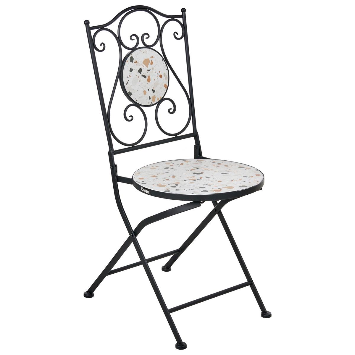 GARTENSTUHL 2er-Set Terrazzo Weiß Artena - Schwarz/Weiß, Metall (39/87/47cm) - Beliani