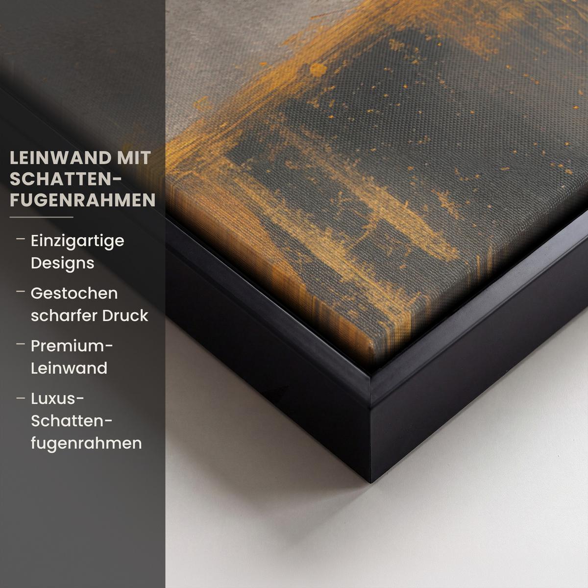 LEINWAND Bilder mit Rahmen - Baum - Blätter - Gold - Abstrakt - 60x40 - Grau, Textil (60/40cm) - MuchoWow