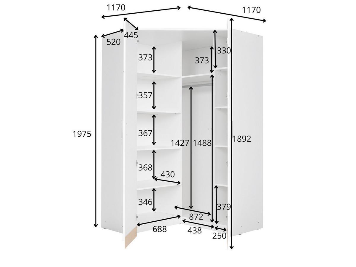 DREHTÜRENSCHRANK LUGERN 117/197/117cm 2-türig Weiß - Weiß, Holzwerkstoff (117/197/117cm) - MASSENO