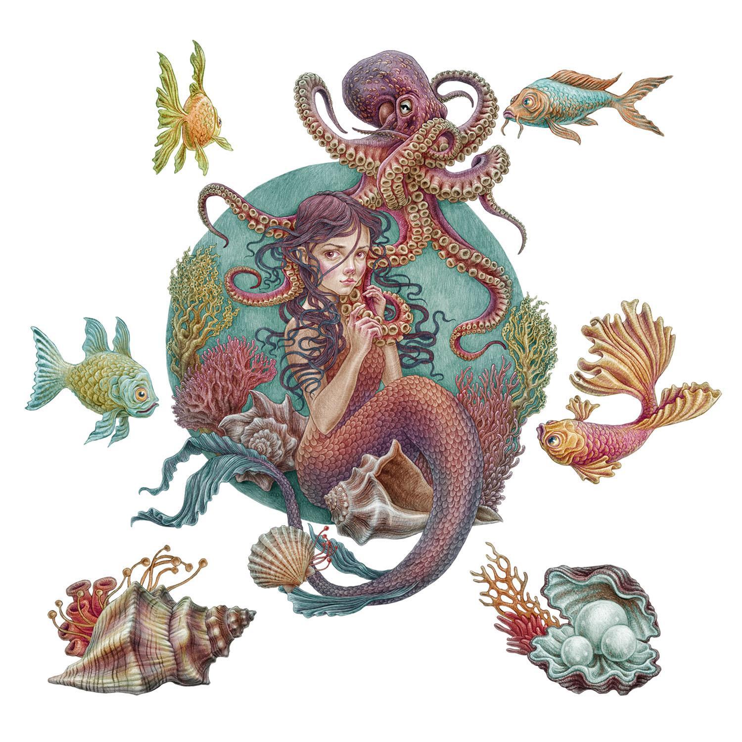 WANDAUFKLEBER 100x112cm - Unterwasser-Meerjungfrauen - Multicolor, Kunststoff (100/112/0.1cm) - Wallfluent