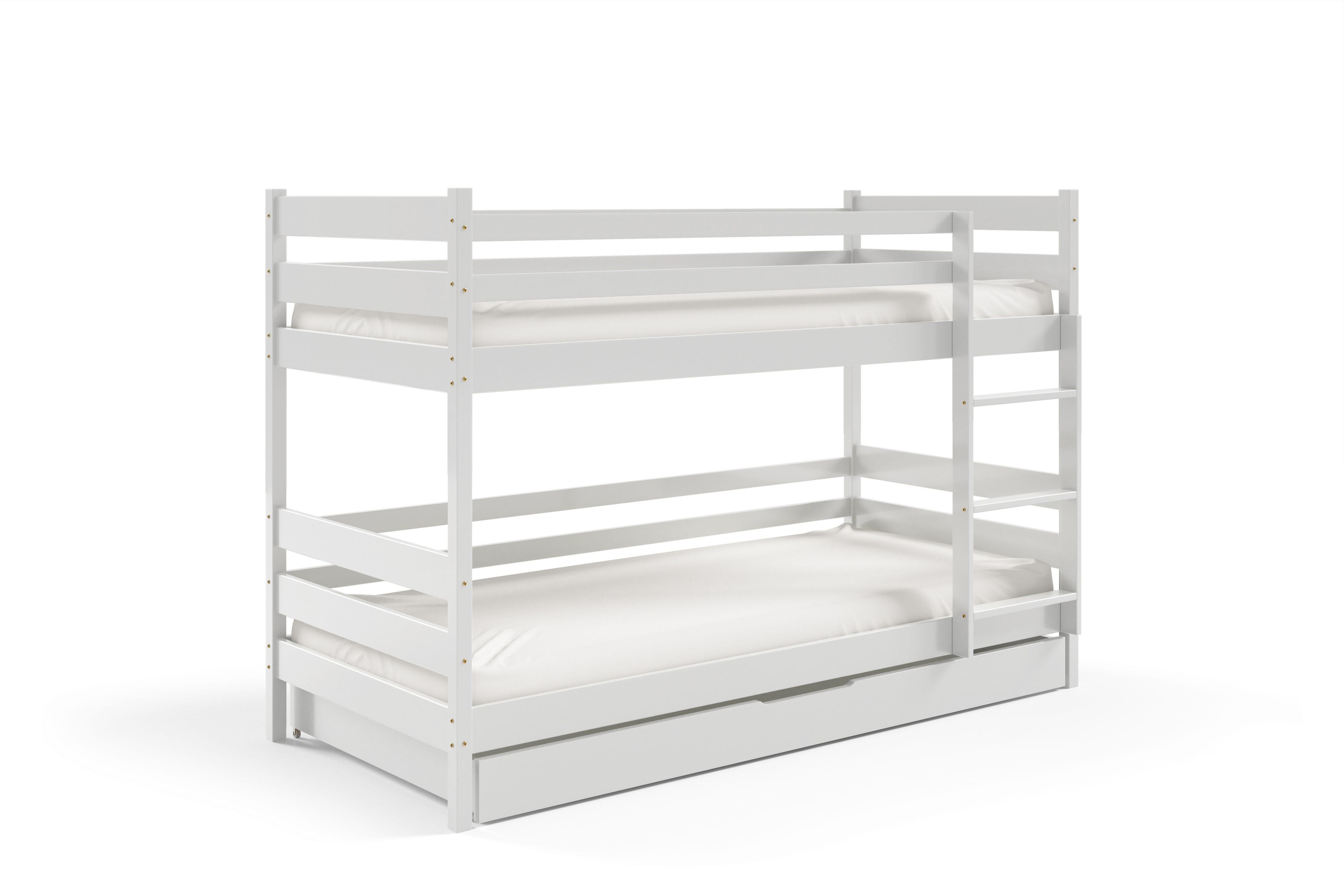 ETAGENBETT SIMBA mit Bettkasten 80x190 cm Weiß - Weiß, Holz (80/190cm) - MASSENO