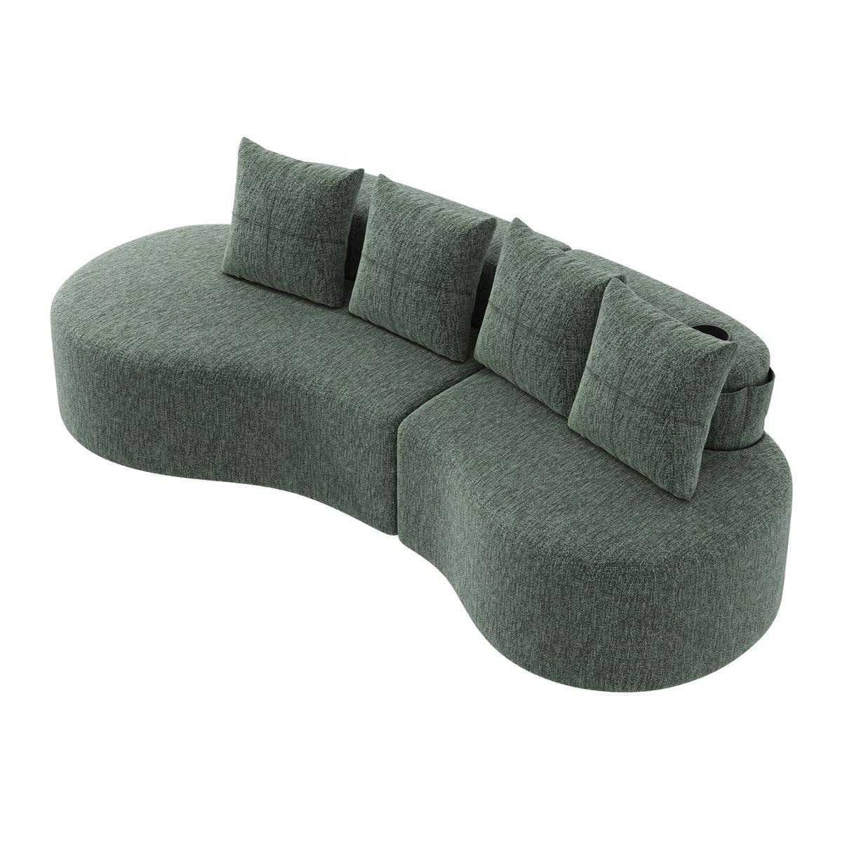 3-SITZER SOFA leinenstoff farbwahl mit getränkehalter & seitentaschen - Grün, Textil (240/63/109cm) - Urban Meuble