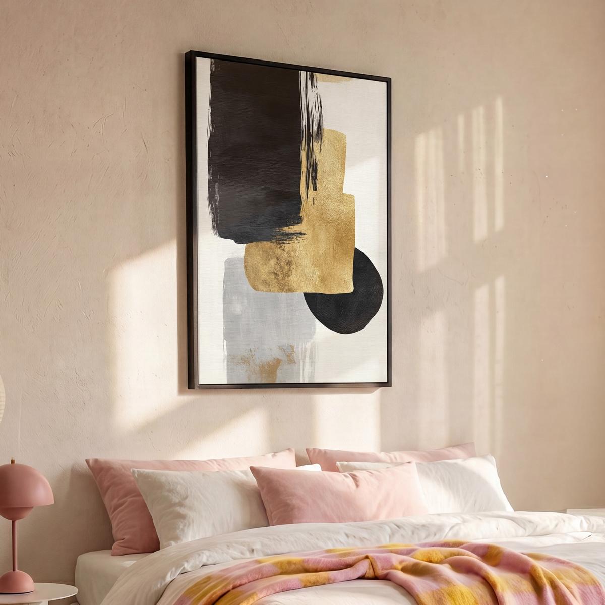 LEINWAND Bilder mit Rahmen - Gold - Rechtecke - Kreise - Abstrakt - 80x120 - Weiß, Textil (80/120cm) - MuchoWow