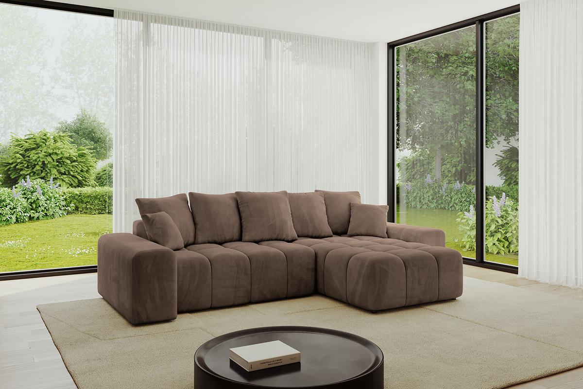 ECKSOFA Ottomane rechts ENIL-L 297x189x68 Braun Velours - Braun, Holzwerkstoff/Kunststoff (189/297cm) - ALTDECOR