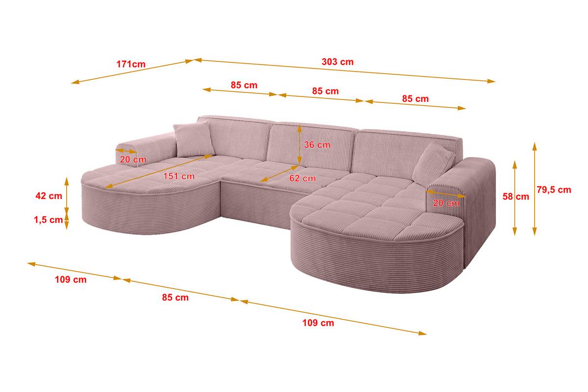 WOHNLANDSCHAFT TARO-U1 - 303x171x79,5 cm Rosa - Rosa, Holzwerkstoff/Textil (303/79.5/171cm) - ALTDECOR