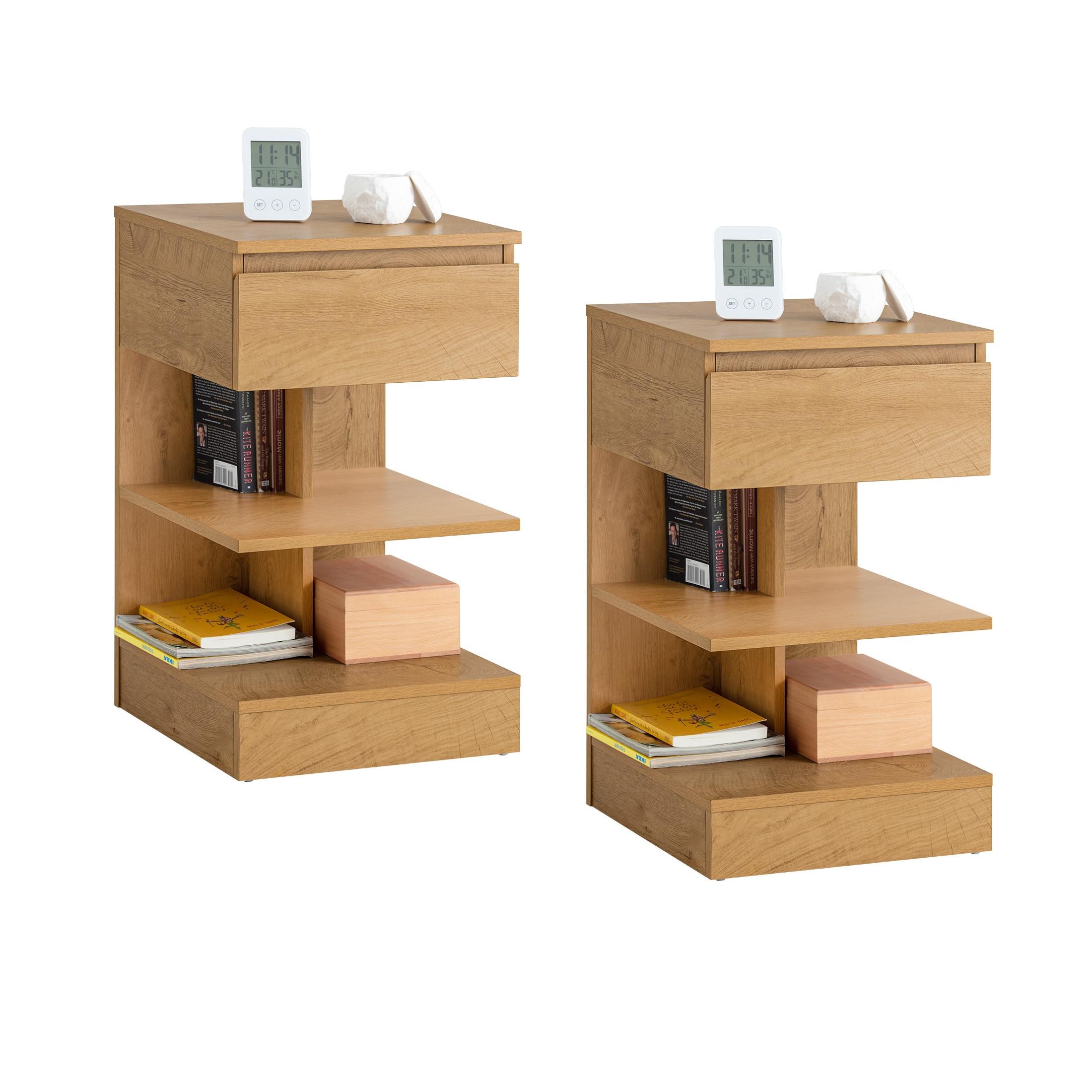 NACHTTISCH 2er Set, Beistelltisch Natur 39x39x65 cm - Naturfarben, Holzwerkstoff (39/65/39cm) - SoBuy