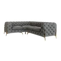 ECKSOFA Chesterfield Lexi Grau Samt, Ottomane links - Goldfarben/Grau, Holz/Textil (264/204cm) - S-Style