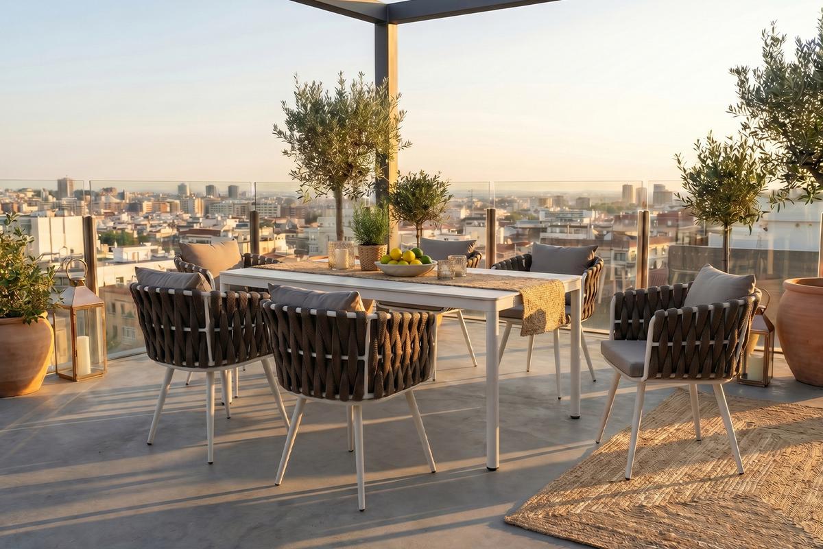 GARTEN-ESSGRUPPE LUSHA 7ER SET Grau Keramik, Kunststoff - Dunkelgrau, Keramik - KAWOLA