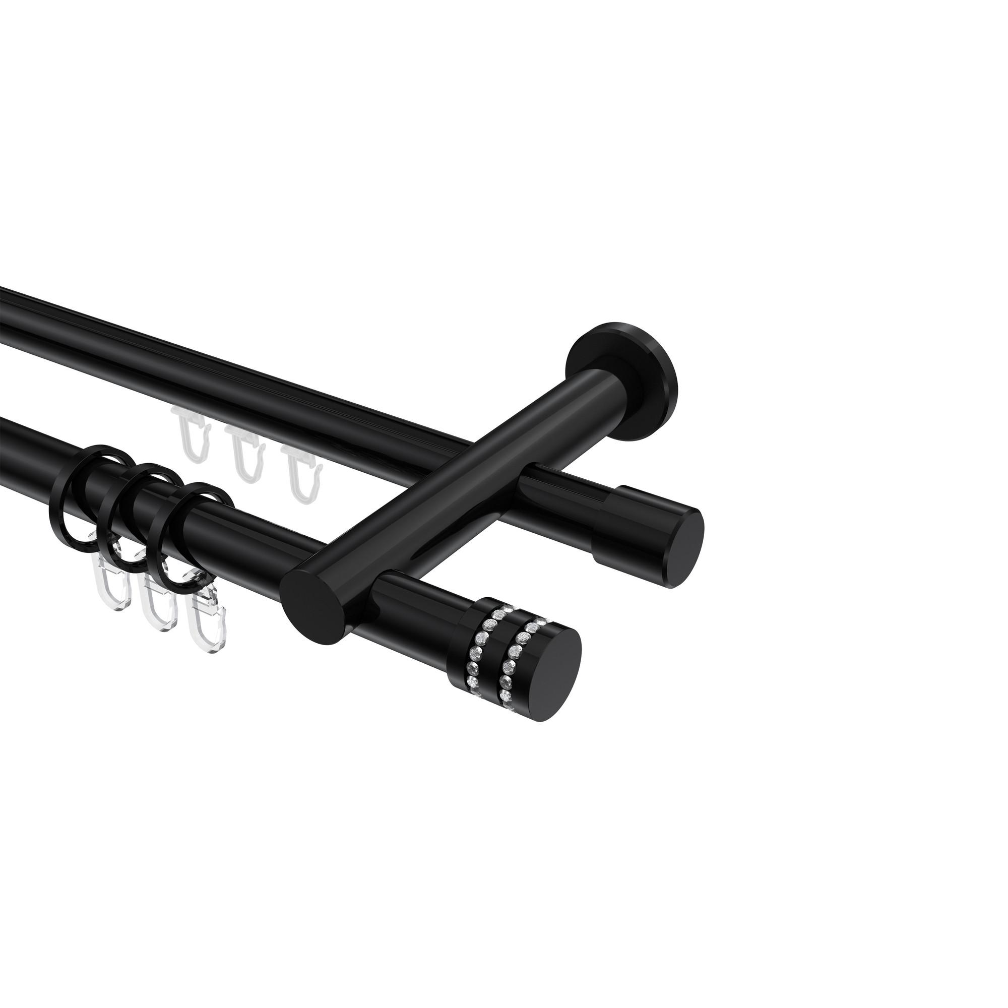 GARDINENSTANGE RUNDROHR-INNENLAUF Platon Estana 360 cm (geteilt in 2 x 180 cm), 2-läufig, 20 mm Ø Schwarz - Schwarz, Metall (360cm) - INTERDECO