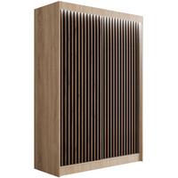 KLEIDERSCHRANK mit LED, Lamel-Schiebetüren VILANv2 - 120 cm Sonoma Eiche + Lamelle Eiche Wotan - Eiche Wotan/Sonoma Eiche, Holzwerkstoff (120/215/61cm) - ALTDECOR