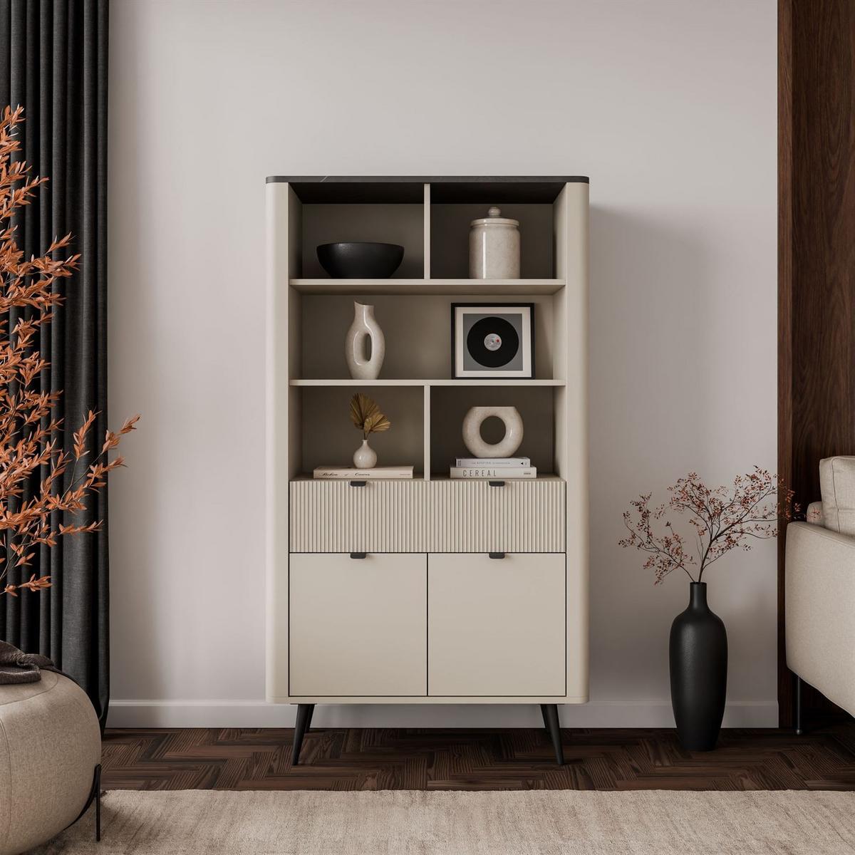 REGAL AUTUMN 2D1S mit Schublade, Kaschmir / Grauer Stein - Beige/Grau, Holzwerkstoff (90/163/40cm) - Lookway