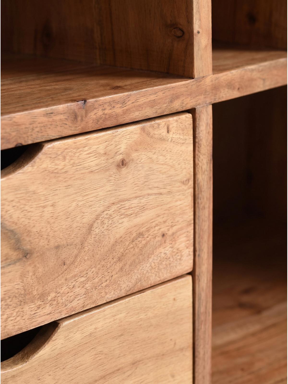 HAUSBAR MERTOLA, Akazie Massivholz, mit Holzstruktur, 90 x 45 x 78 cm - Goldfarben/Akaziefarben, Holz/Metall (90/78/45cm) - KADIMA DESIGN