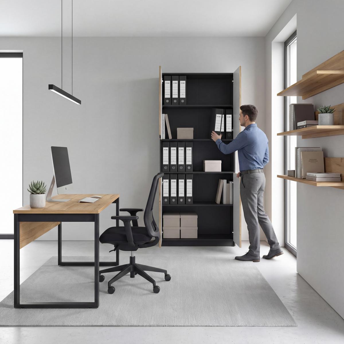 BÜROSCHRANK Logan Fronten in Graphit Seidenmatt - Graphitfarben, Holzwerkstoff (82/184/37cm) - Vladon