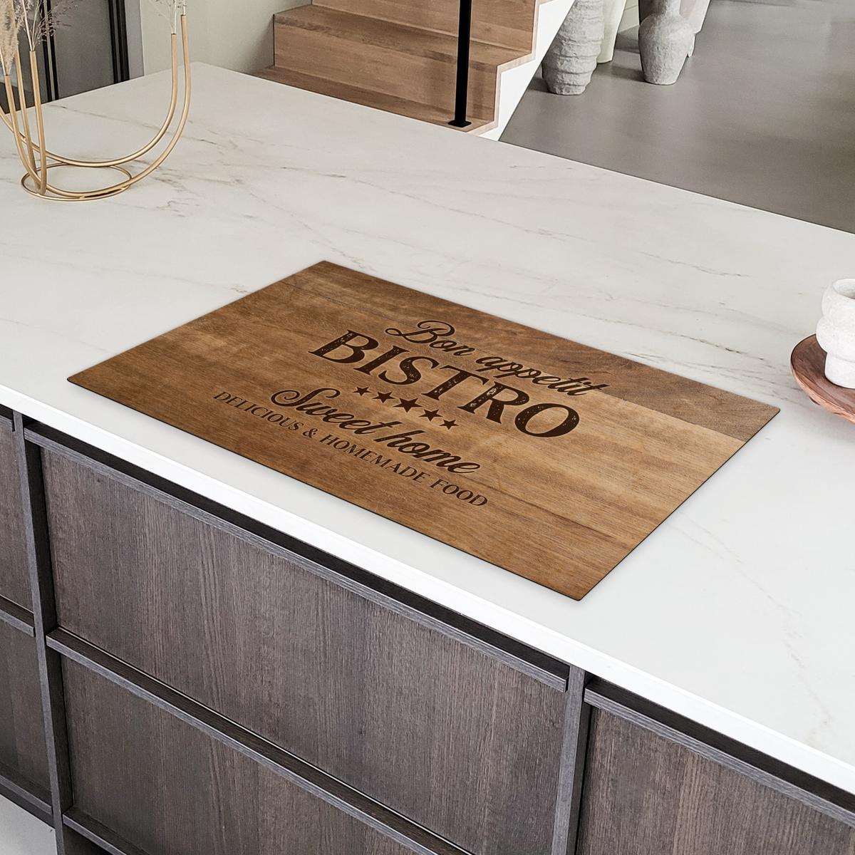 HERDABDECKPLATTE Zitat - Bistro - Guten Appetit - Süßes Zuhause - Holzmaserung Ceranfeldabdeckung 90x52 cm - Braun, Kunststoff (90/52/0.2cm) - MuchoWow