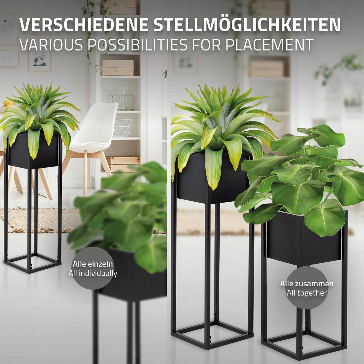 BLUMENSTÄNDER im 2er Set Schwarz 21 x 50/70 x 21 cm aus Metall - Schwarz, Metall (70/21/70cm) - ML-DESIGN