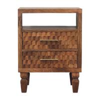 NACHTKASTEN Arno in Goldenem Teak, 2 Schubladen und Offenes Regal, Hellbraun - Messingfarben/Braun, Holz/Metall (45/60/35cm) - Artisan Furniture