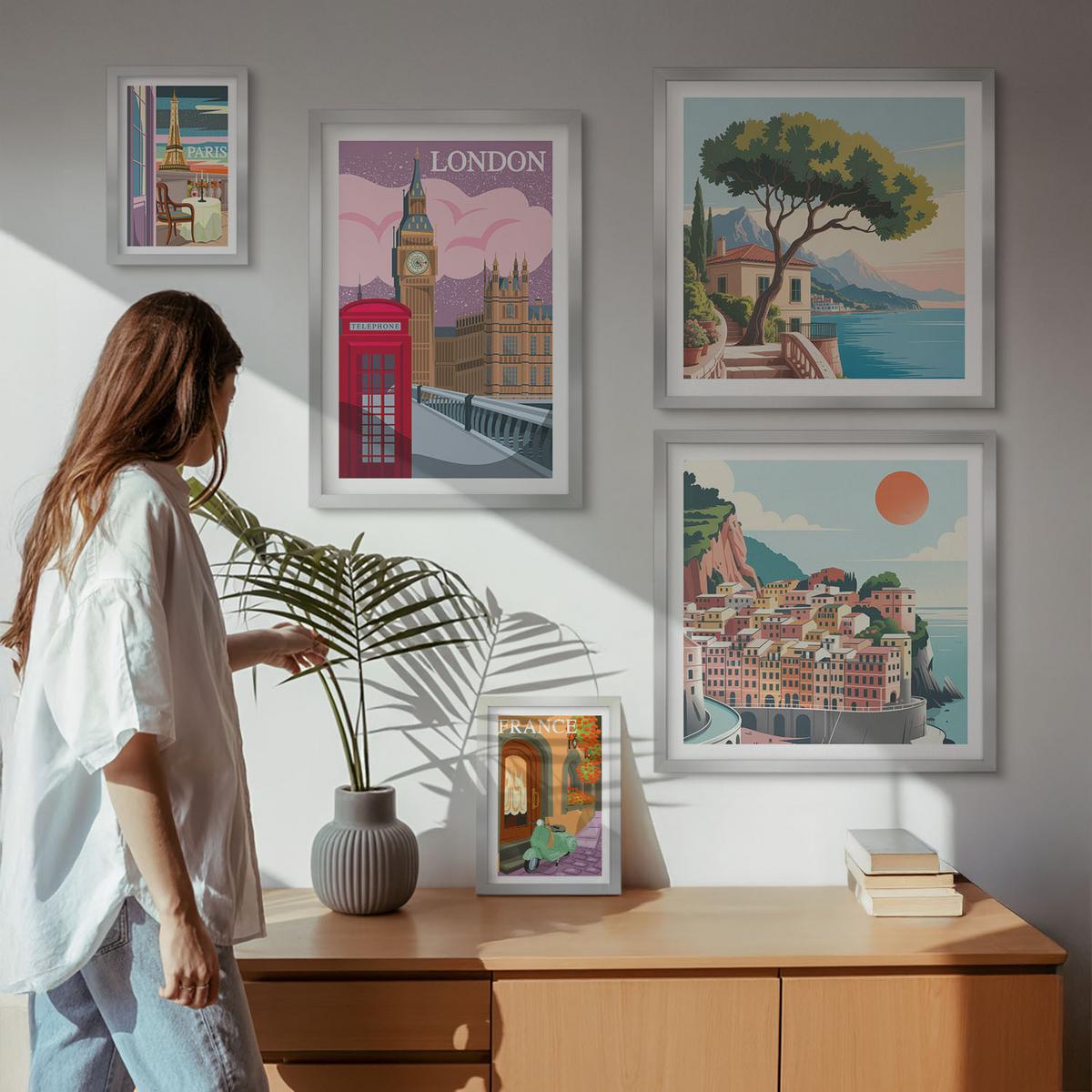 BILDER SET 5er Set - 50x50 cm & 20x30 cm & 40x60 cm Silberner Rahmen - Obstposter Zitronen Orangen - Silberfarben, Kunststoff (40/60cm) - TULUP