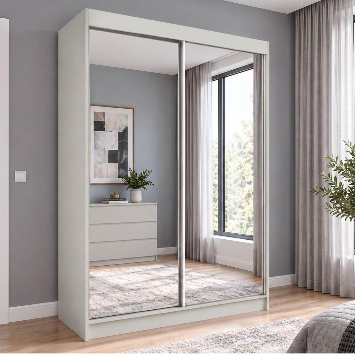 SCHWEBETÜRENSCHRANK Debra mit 2 Türen, 160/216/61 Kaschmir mit Spiegel - Kaschmir, Holzwerkstoff (160/216/61cm) - Beautysofa