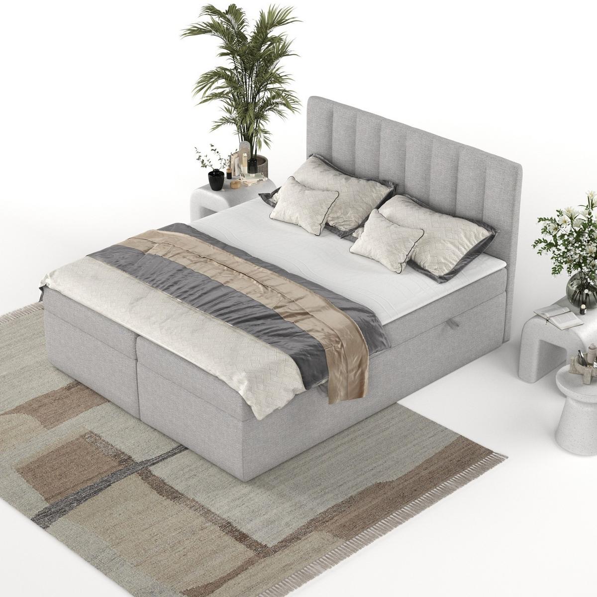 BOXBETT Amaro 140/200 cm Graubeige im Megan Stoff - Schwarz/Grau, Holz/Holzwerkstoff (140/200cm) - AltaBeds