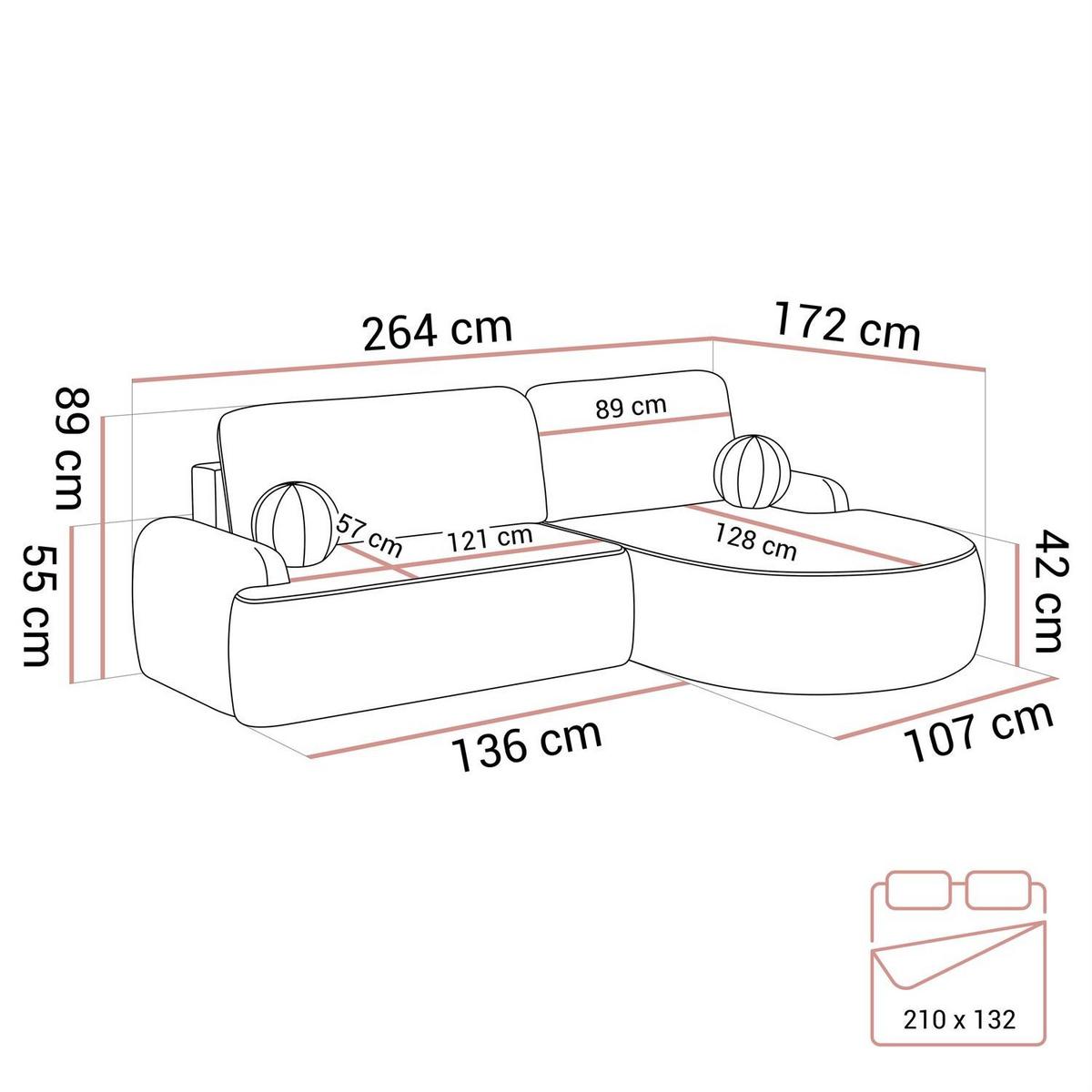 ECKSOFA CLEO II mit Schlaffunktion Version Rechte Poso 105 - Creme, Kunststoff (264/172cm) - Lookway
