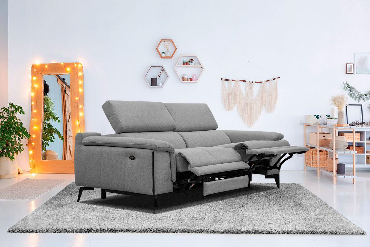 RELAXSOFA MATERA 3-Sitzer mit 2 Relaxfunktionen, grau - Schwarz/Grau, Holzwerkstoff/Textil (212/82/103cm) - Wozimo