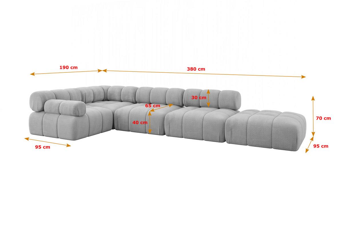ECKSOFA modulares Sofa Felto-L2 - 380x190x70 cm Hellgrau Velours - Hellgrau, Holzwerkstoff/Textil (380/190cm) - ALTDECOR