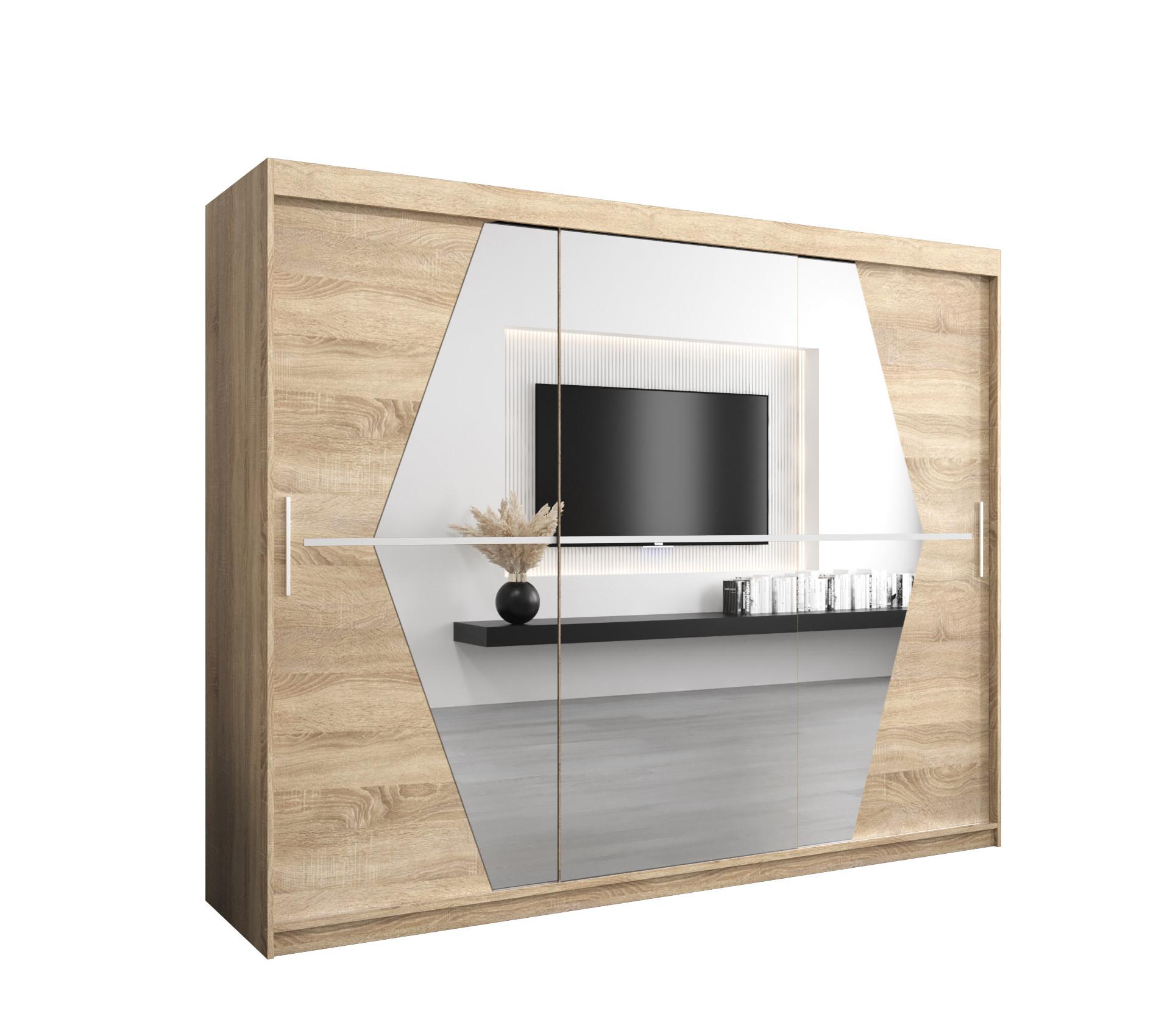 SCHWEBETÜRENSCHRANK 200/250/62 3-türig - Silberfarben/Sonoma Eiche, Holz/Kunststoff (250/200/62cm) - MÖBEL KRYSPOL