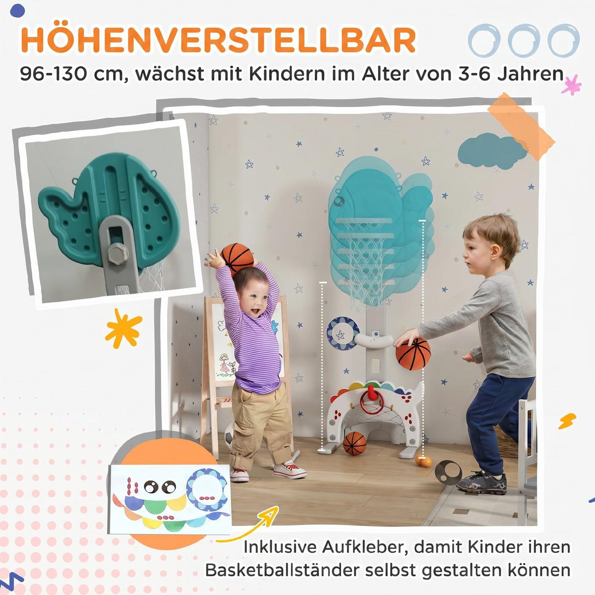 KINDER-BASKETBALLKORB HDPE Blau Grau Weiß - Blau, Kunststoff (46/51cm) - AIYAPLAY