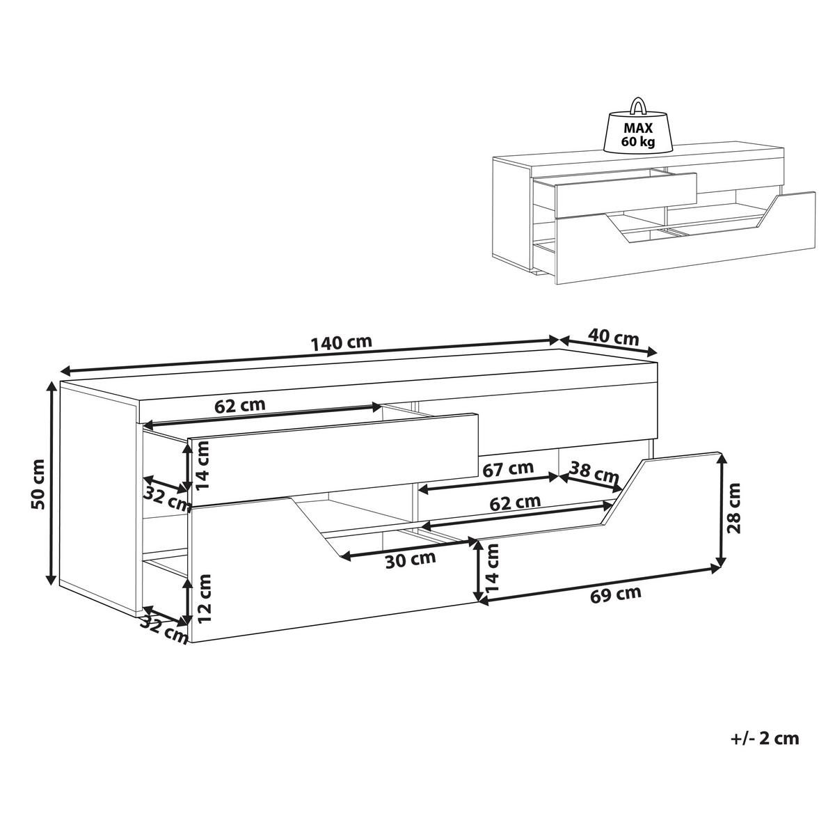 TV-MÖBEL Weiß, Hellbraun CHEVAL 40/140/50 cm - Weiß, Holzwerkstoff (140/50/40cm) - Beliani