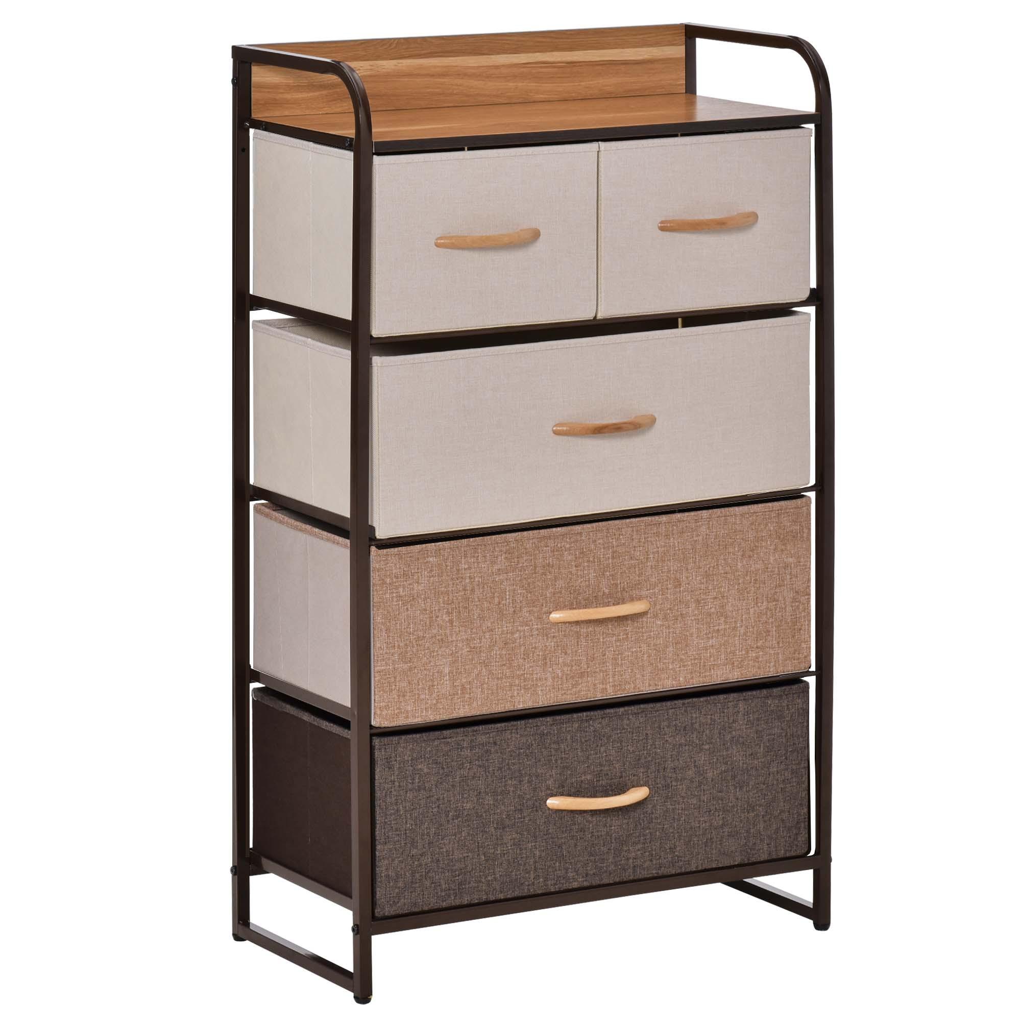 KOMMODE, Sideboard mit 5 Faltbaren Stoff-Schubladen, Braun - Braun, Textil (29/99/58cm) - HOMCOM