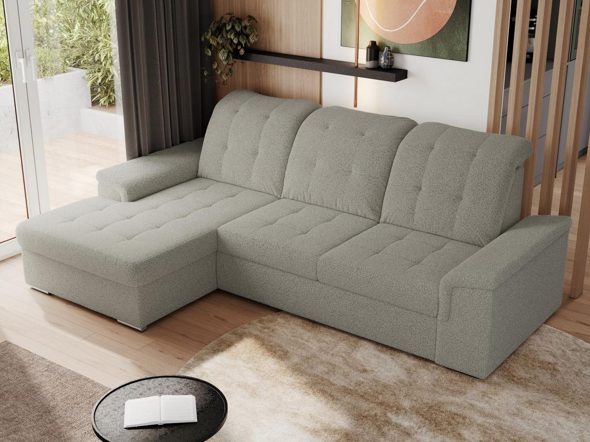 ECKSOFA MADRITO L - Hellgrau Boucle - Links - Silberfarben/Hellgrau, Textil/Metall (160/256cm)