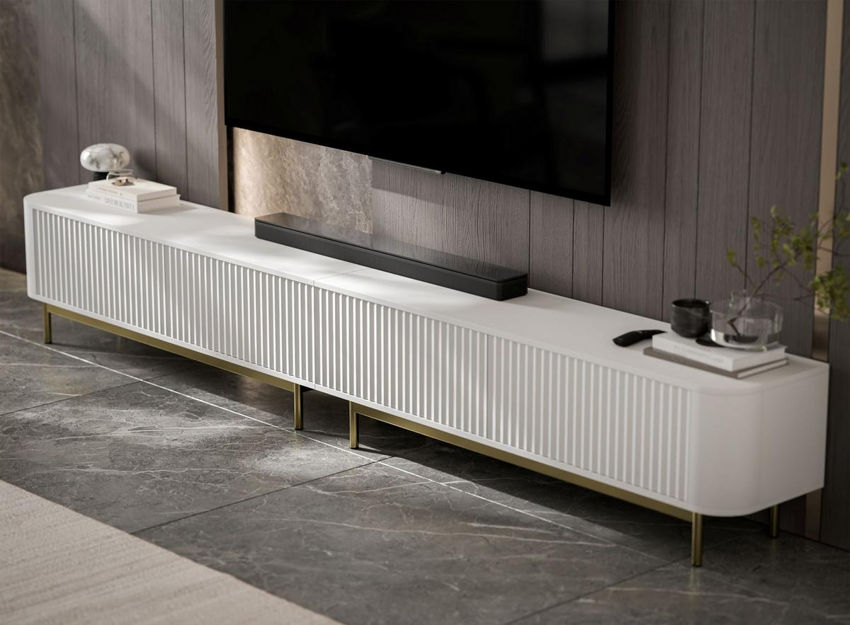 TV-LOWBOARD 2er-Set Aurora Weiß matt 280 cm mit Metallrahmen - Goldfarben/Weiß, Holzwerkstoff/Metall (280/44/35cm) - Meble Lindner
