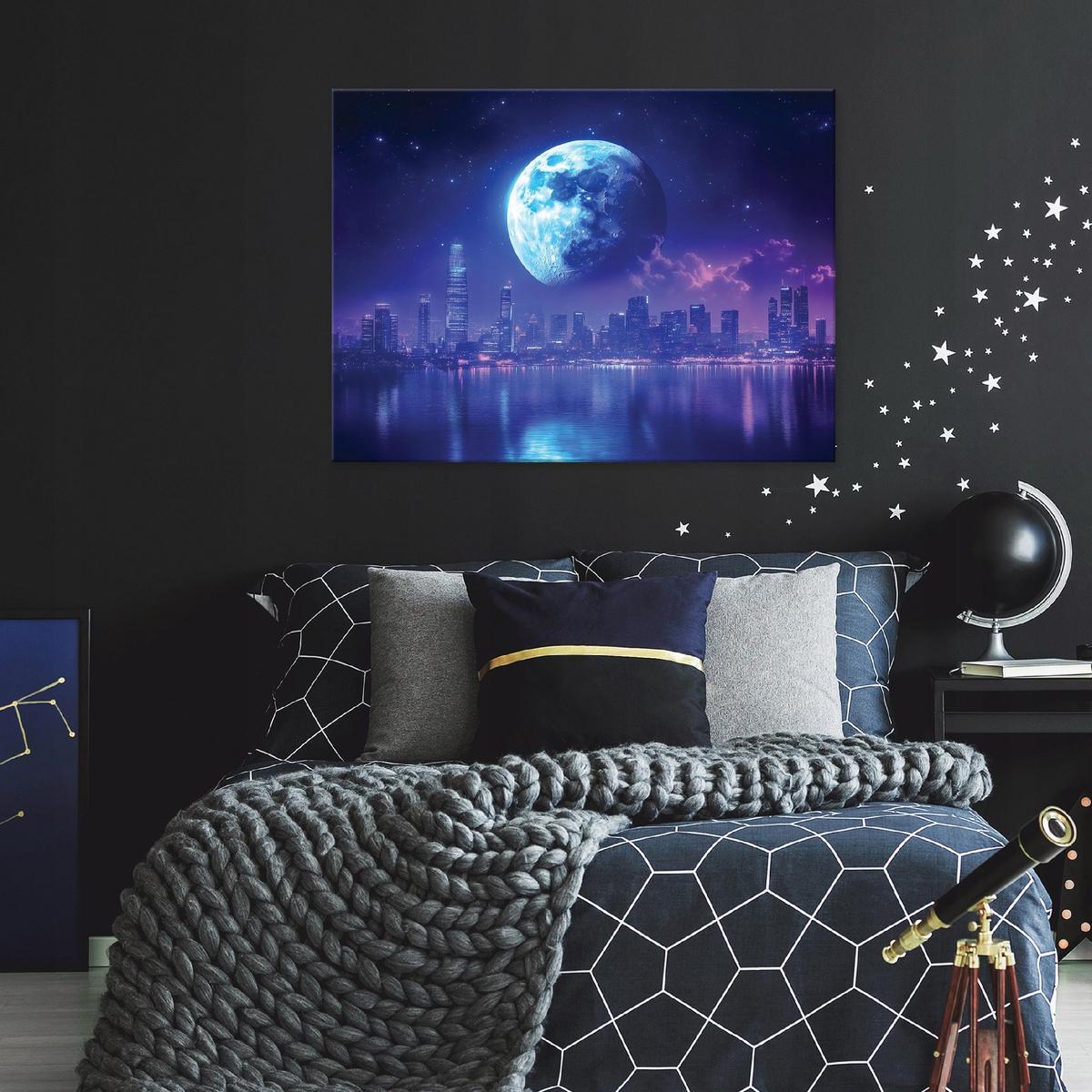 LEINWANDBILD Stadt Mond Blau 120x80 cm - Multicolor, Holzwerkstoff (120/80cm) - Wallarena