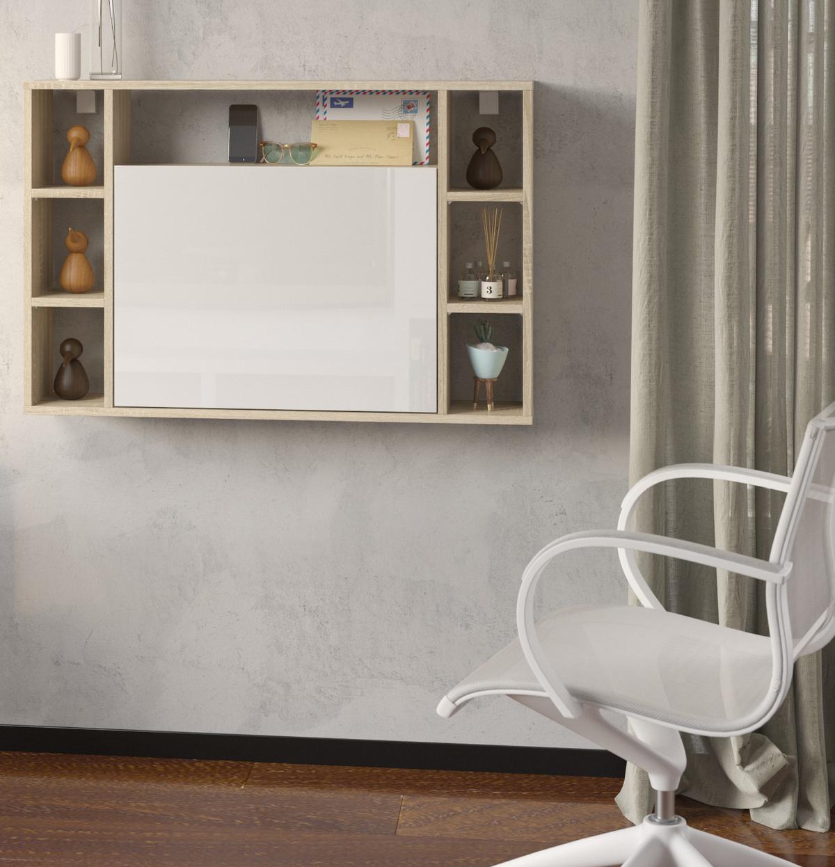 SCHREIBTISCH Sonoma Eiche, Weiß Hochglanz 94/62/62 - Weiß Hochglanz/Sonoma Eiche, Holzwerkstoff (90/50/62cm) - RAUMHIRSCH FURNITURE