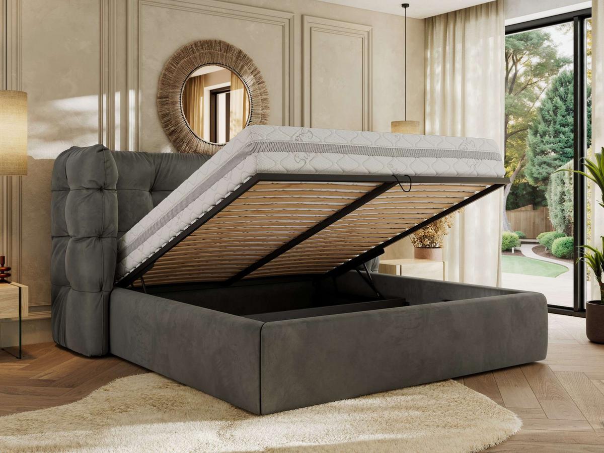 POLSTERBETT FLONELLE CLASSIC 140/200 - Dunkelgrau Velvet - Schaum-Matratze - Dunkelgrau, Textil (140/200cm) - MKS