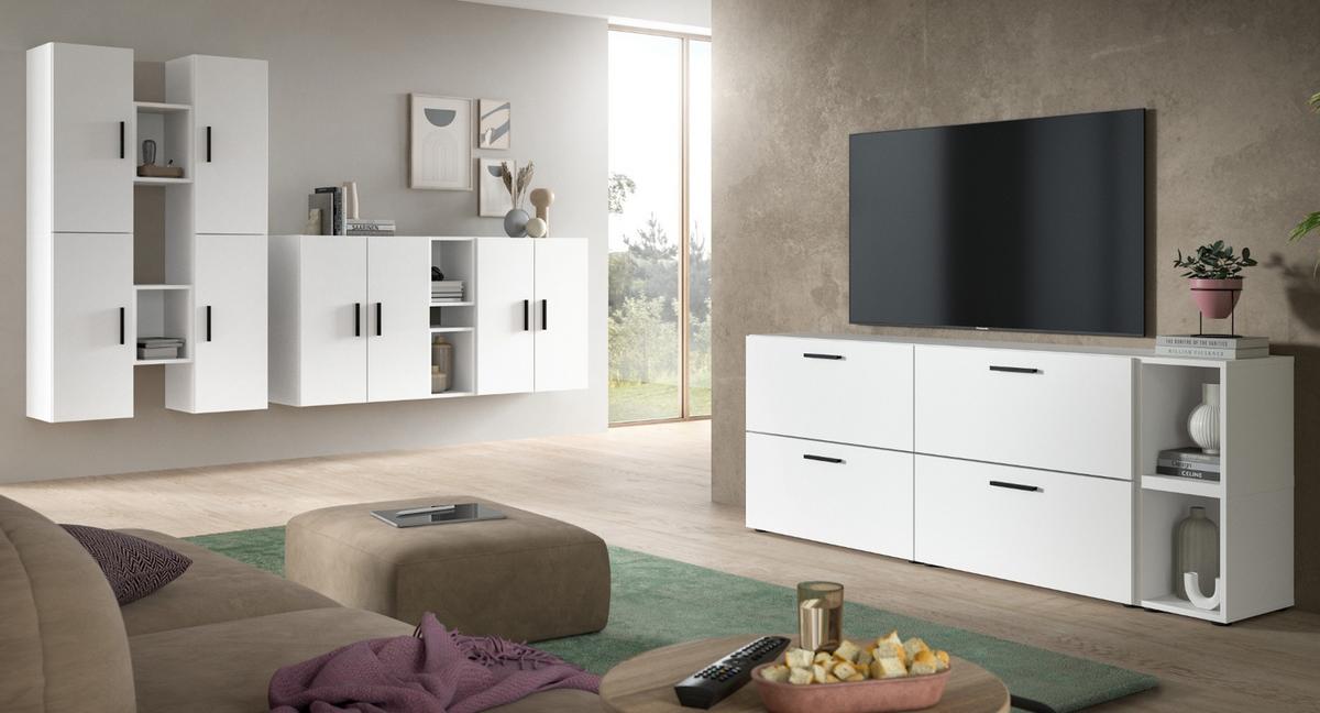 SIDEBOARD weiß 176 cm, Kommode hängend / stehend - Schwarz/Weiß, Holzwerkstoff/Kunststoff (176/65/34cm) - Inn.Furn