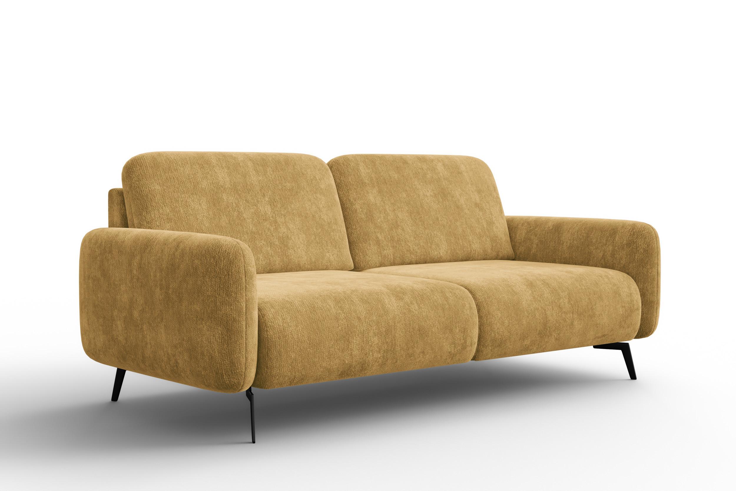SOFA FEBE 3-Sitzer, safranfarbener Chenille-Stoff - Gelb/Schwarz, Holz/Textil (190/82/96cm) - Wozimo
