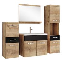 BADMÖBEL-SET Alba 5 Teile Kastanien Eiche mit Schwarz - 60 x 35 x 51 cm - Eichefarben/Schwarz, Holz (60/51/35cm) - Badplaats