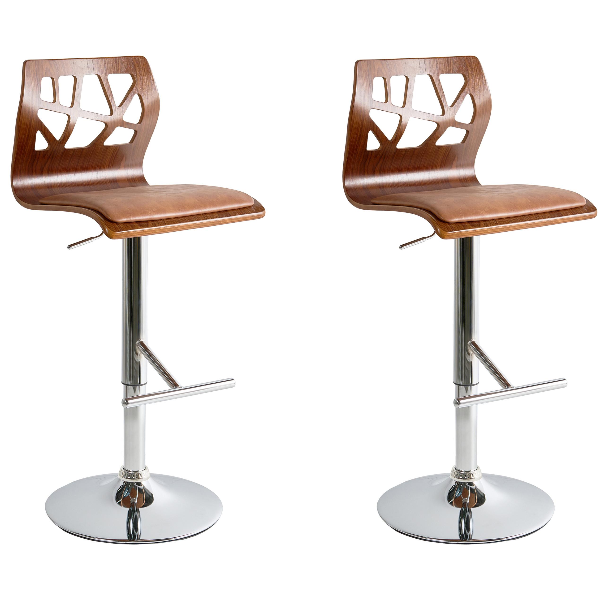 BARSTUHL 2er-Set Kunstleder Braun/Silber Petersburg - Dunkelbraun, Holzwerkstoff (42/95/42cm) - Beliani