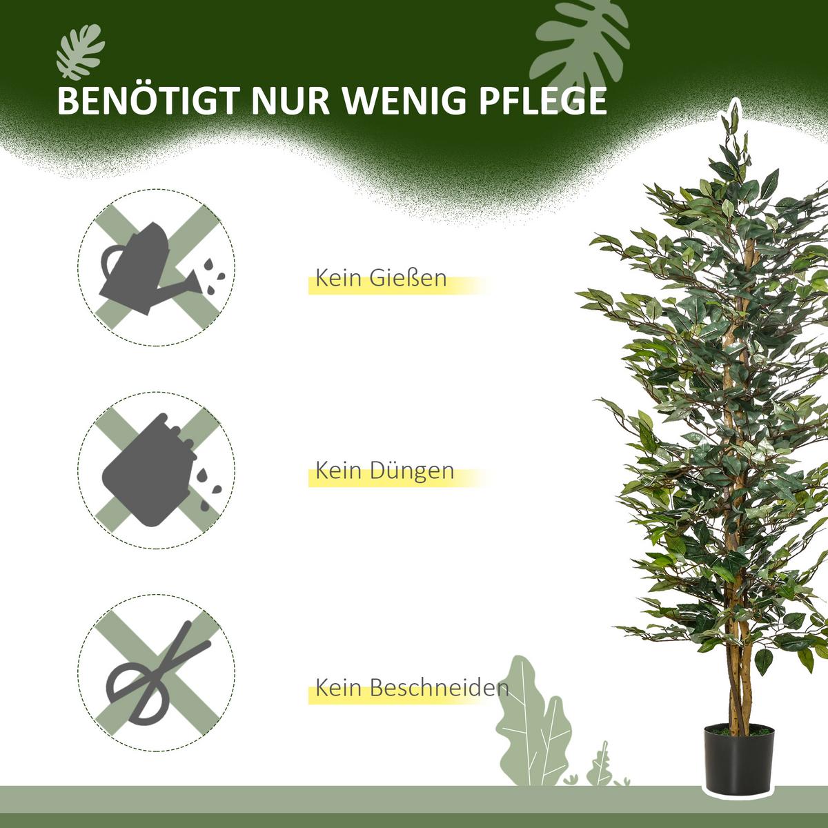 KUNSTPFLANZEN im Topf 150 cm künstlicher Ficus-baum Kunstbaum Zimmerpflanze - Grün, Kunststoff (150cm) - HOMCOM